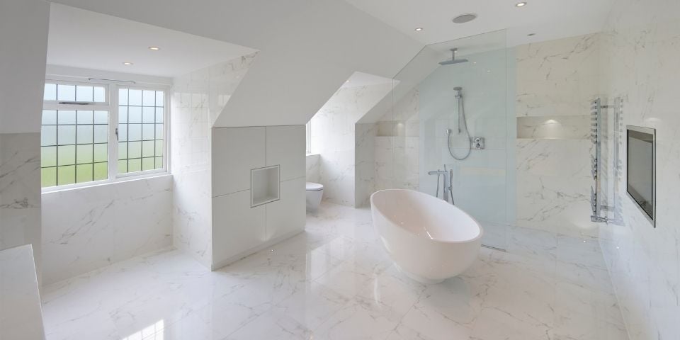 A White Bathroom Made of Mostly Marble