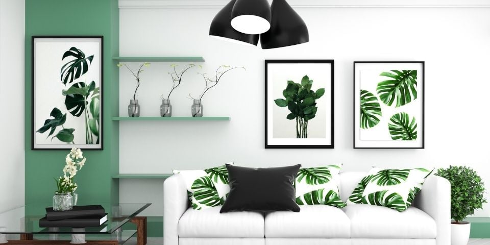 Over-styled green plant living room