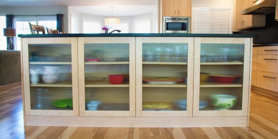 custom glass kitchen island storage