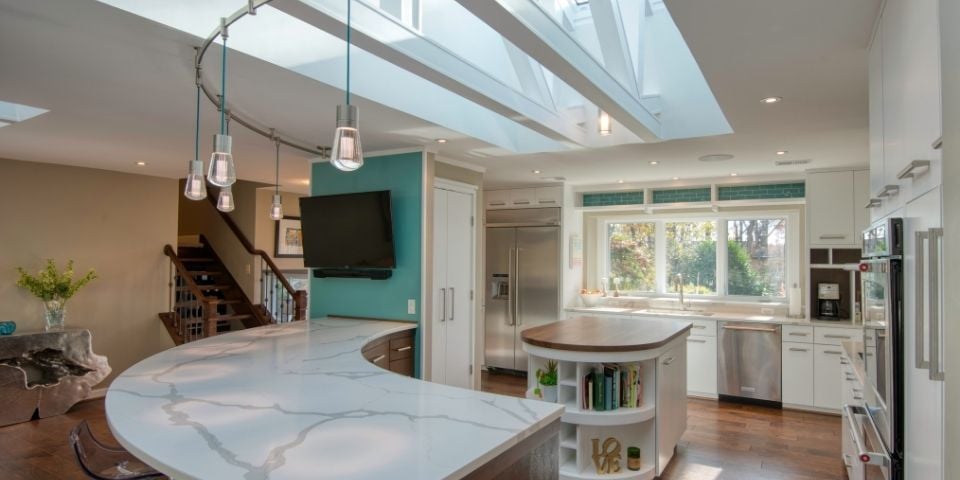 modern eclectic kitchen with skylight inserts