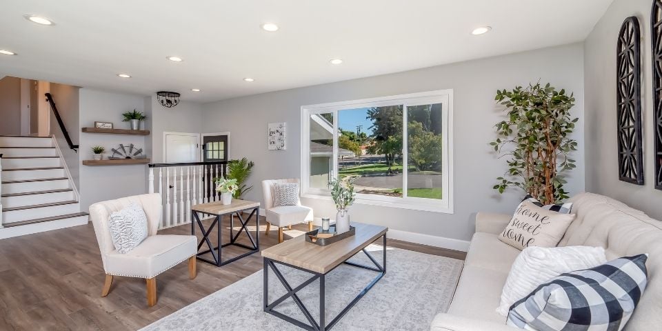 neutral farmhouse style living room